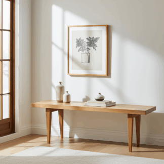 Minimalistyczna ławka Japandi z litego dębu