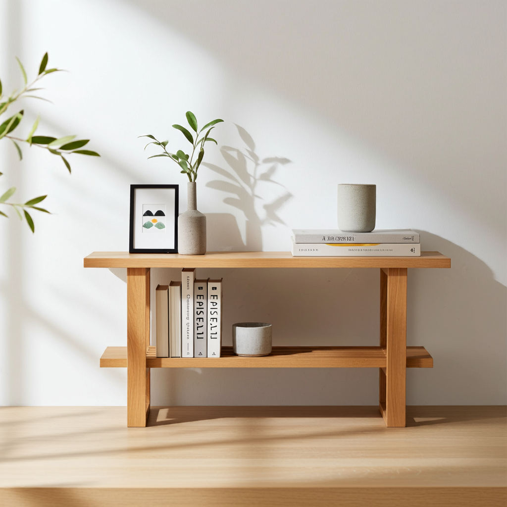 Wolnostojąca półka z jasnego dębu styl Japandi